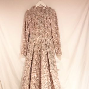 Dress Wedding Gown Celine Moreau French Tailor Beige Color Beaded Maxi Floor NWT